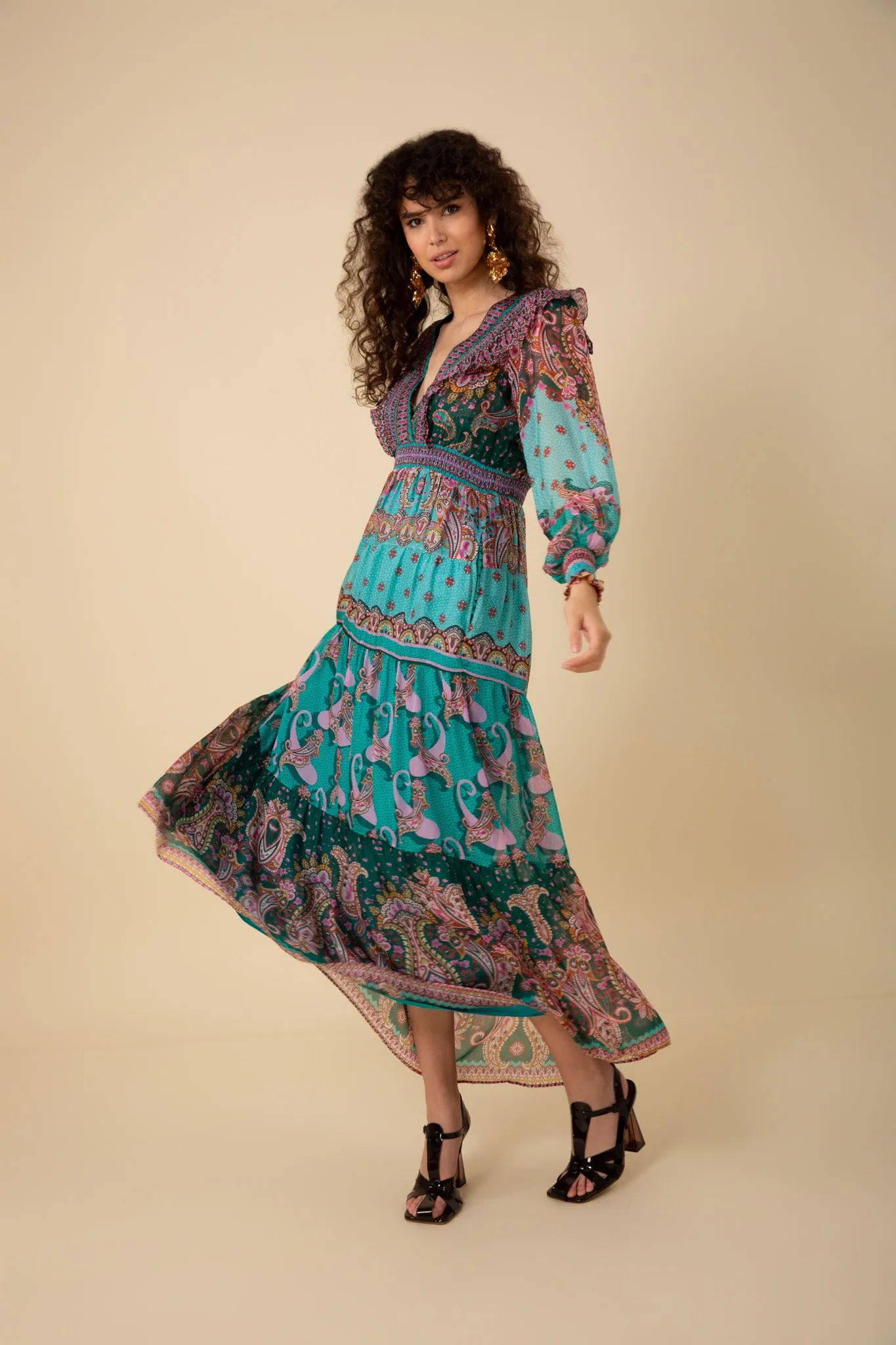 Teal Nylah Printed Maxi Dress