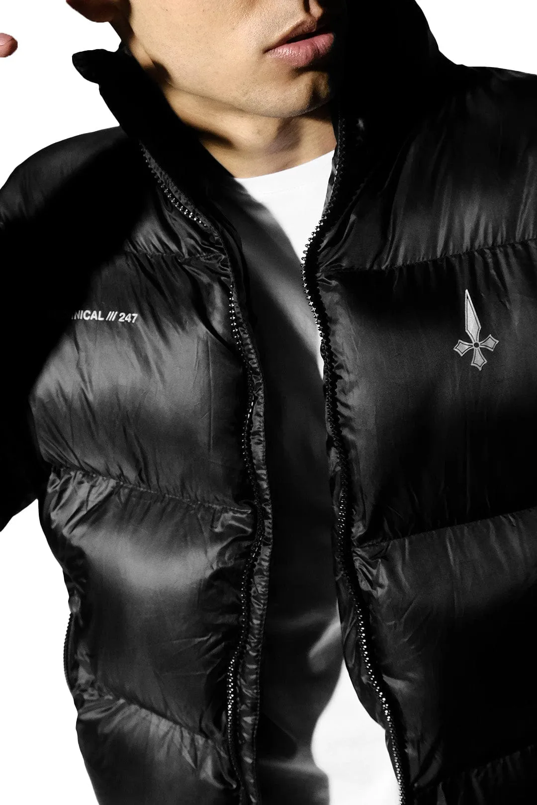 Tech Reflective Print Men's Puffer Jacket - Black