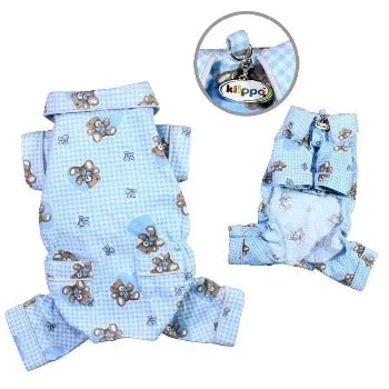 Teddy Bear Love Flannel Dog Pajamas - Blue