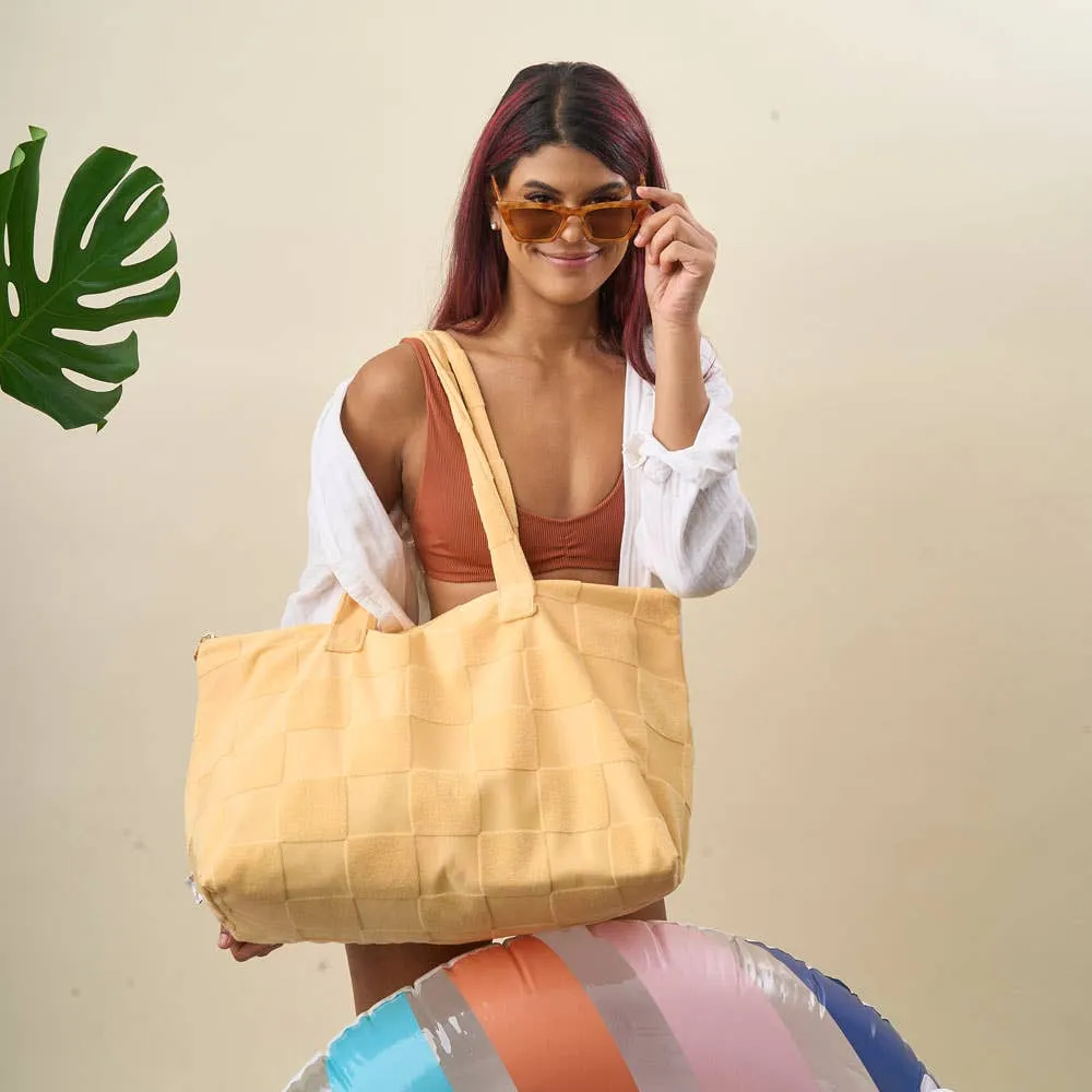 Terry Tote-Peach Check - ALL SALES FINAL