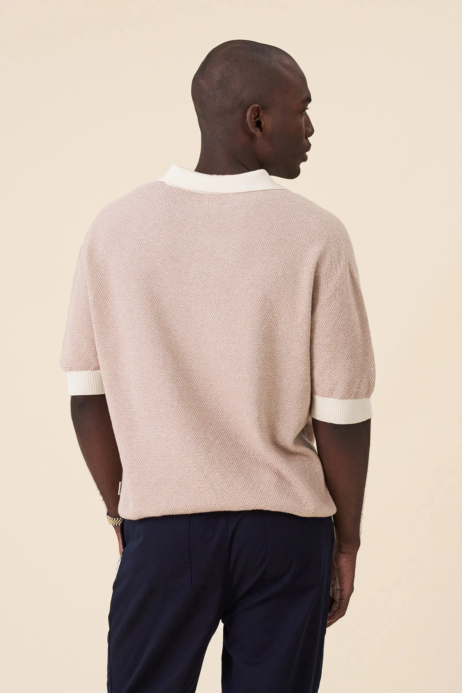 TEXTURED KNIT POLO - OATMEAL