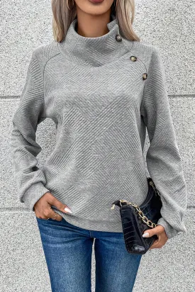 Textured Turtleneck Long Sleeve Sweatshirt