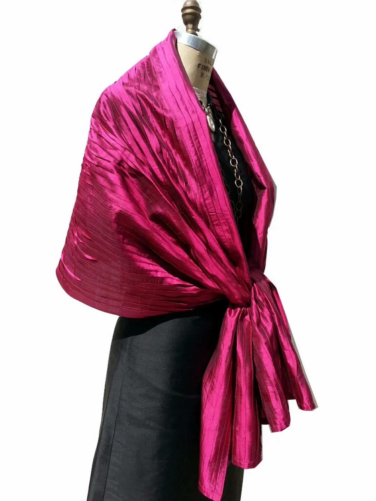 Thai Silk Pintuck Pleated Shawl Garnet