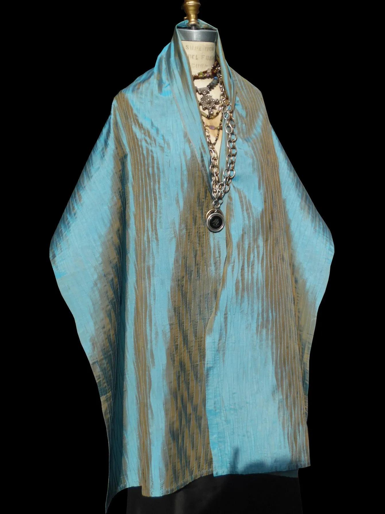 Thai Silk Pintuck Pleated Shawl Peacock