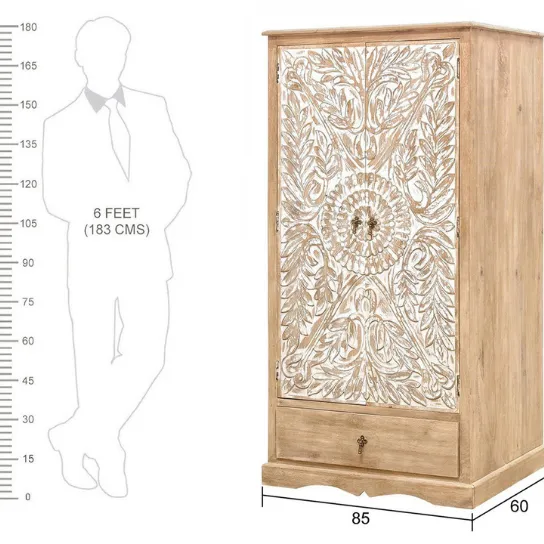 The Attic Jodhpur Carving Wardrobe Natural