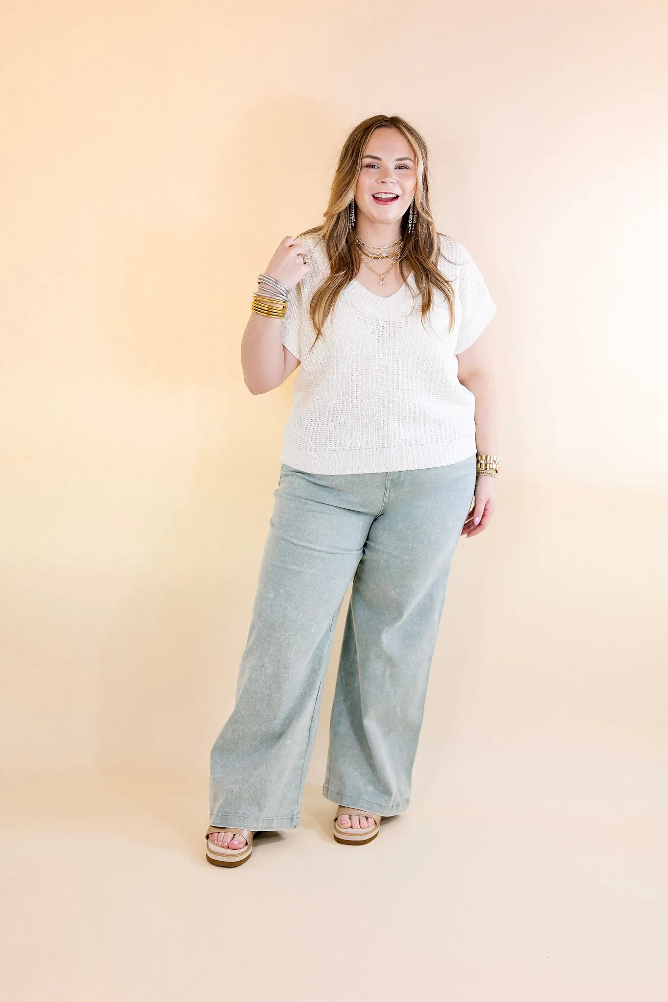 The Best Cropped Wide Leg Jeans in Seafoam Green