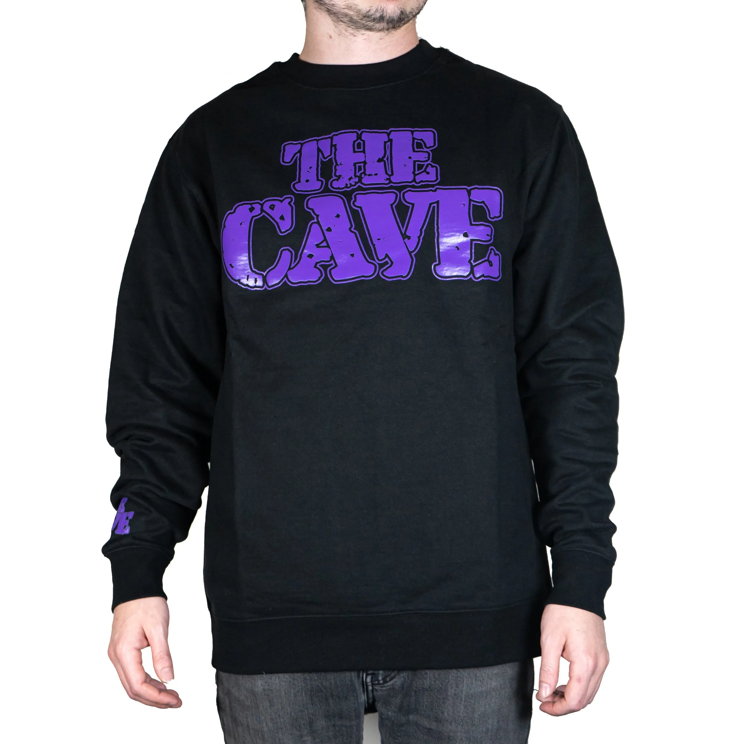 The Cave - Crew Neck Sweatshirt - Classic Logo - Black & Purple - Large