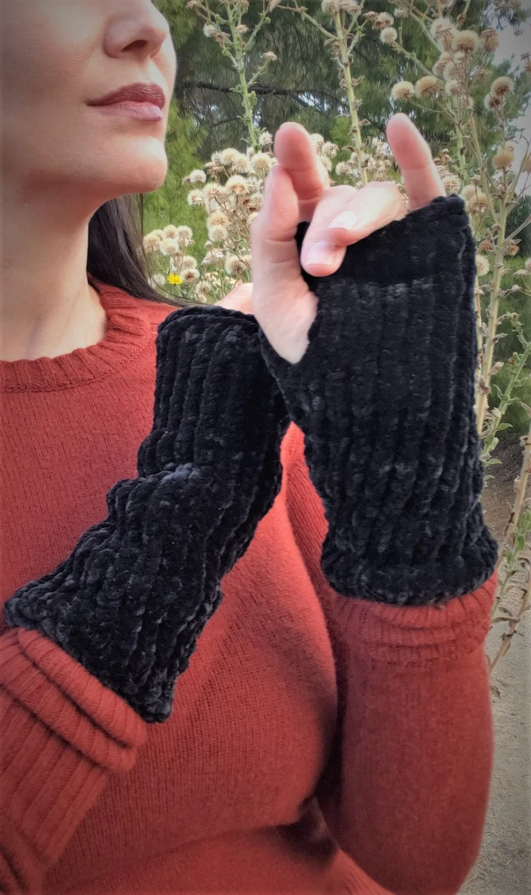 The "Black Velvet" Handknit Fingerless Gloves