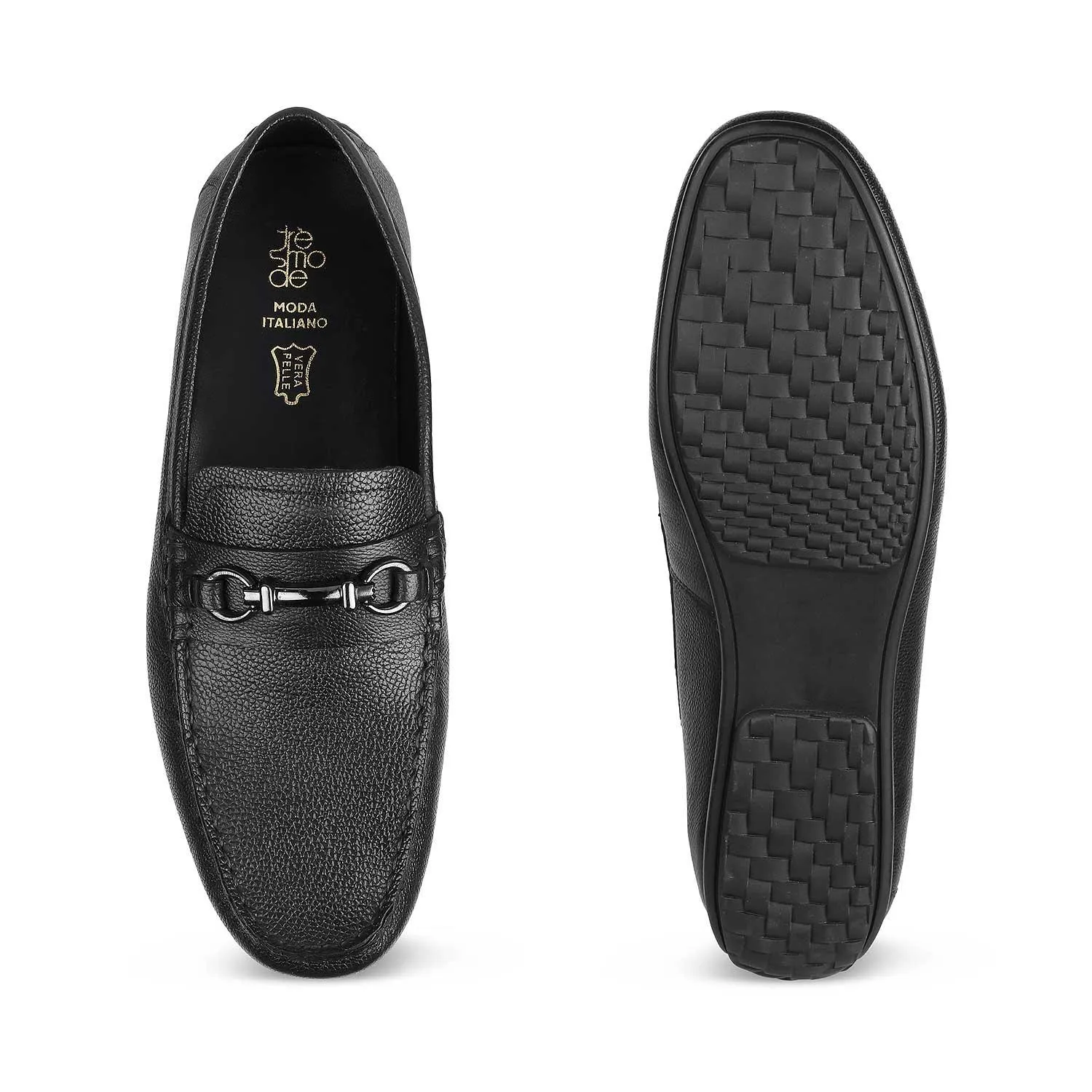 The Sandee Black Men's Leather Driving Loafers Tresmode