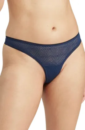 The Sheer Deco Barely There Thong Navy