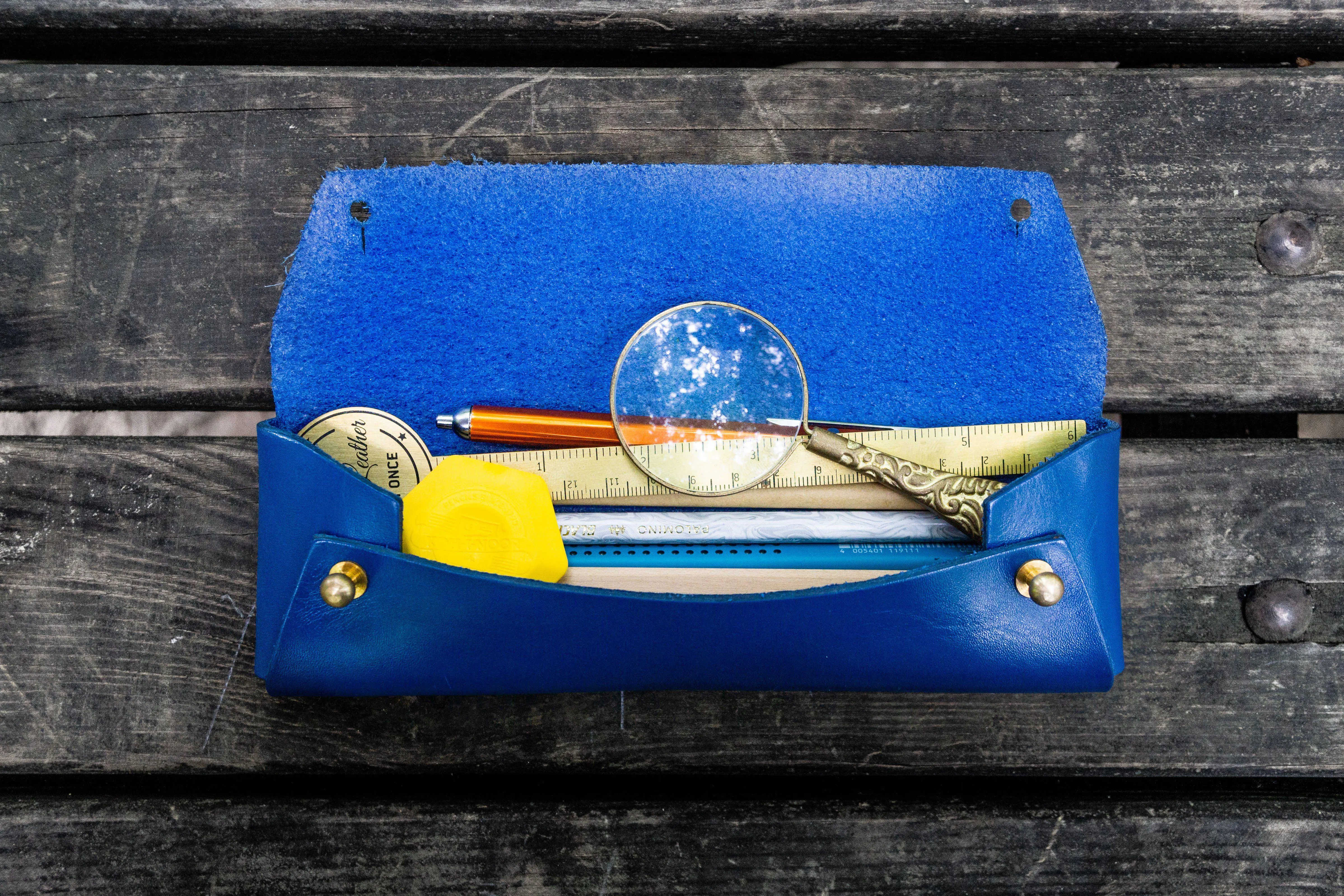 The Student Leather Pencil Case - Blue