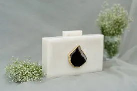 The  White Baroque Rectangular Clutch - Black Stone