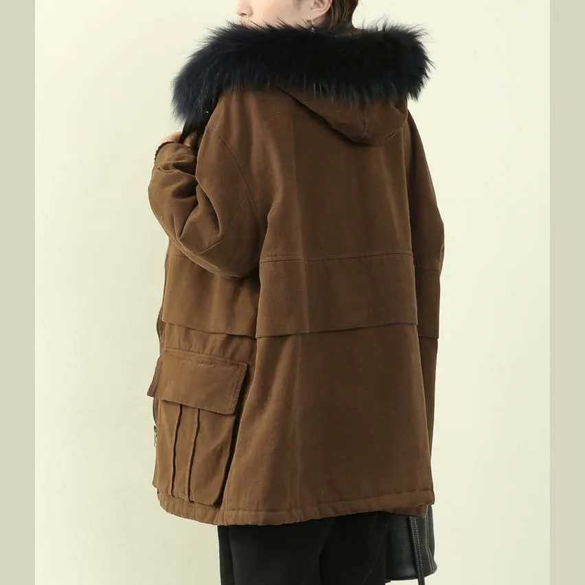 thick brown winter parkas casual snow jackets winter faux fur collar overcoat