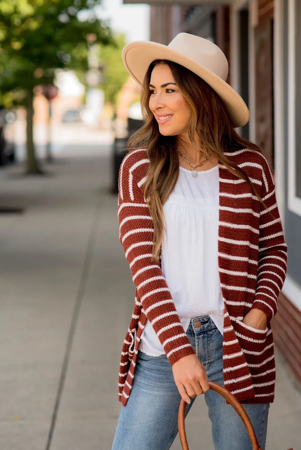 Thin Striped Knit Tunic Cardigan