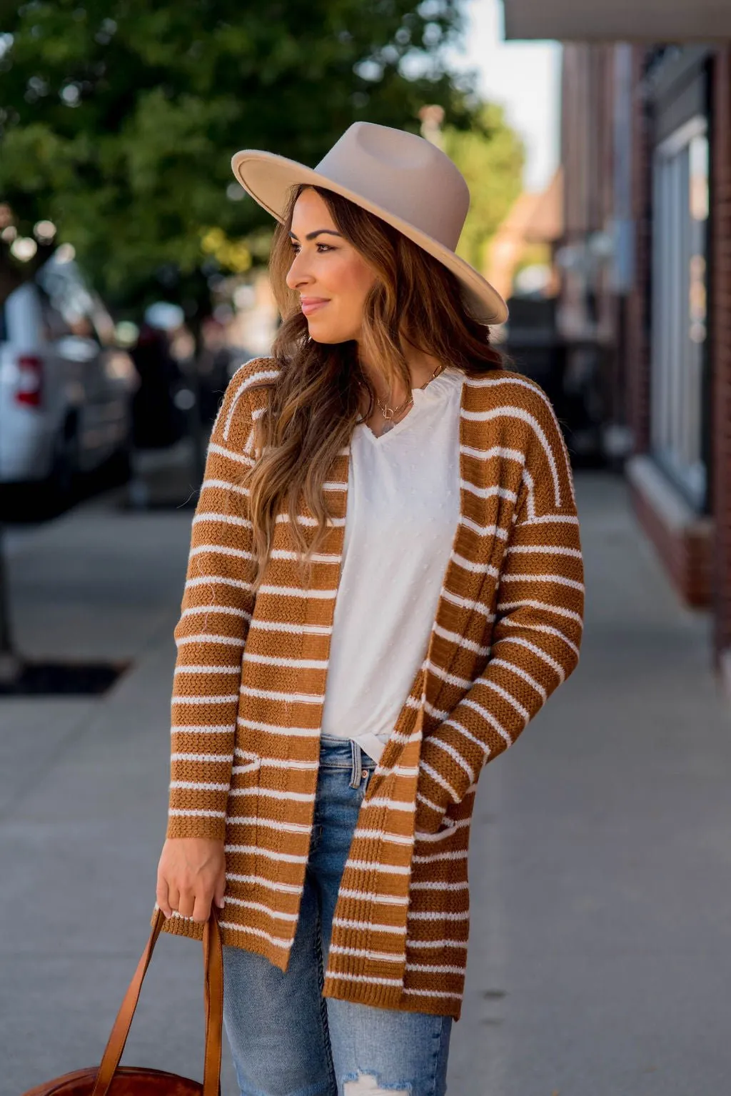 Thin Striped Knit Tunic Cardigan