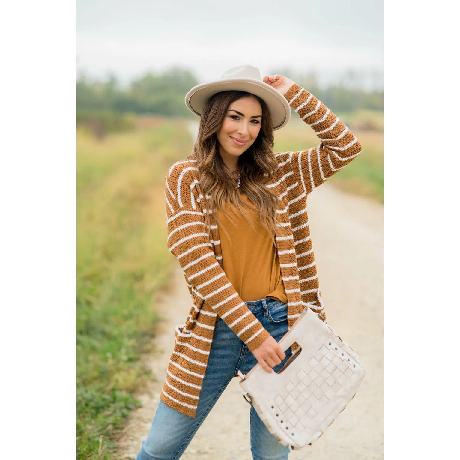 Thin Striped Knit Tunic Cardigan