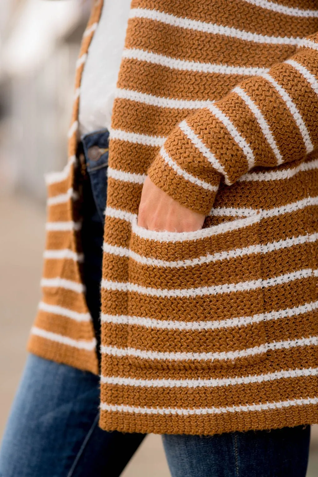 Thin Striped Knit Tunic Cardigan