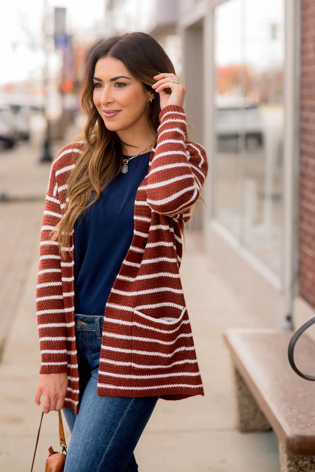 Thin Striped Knit Tunic Cardigan