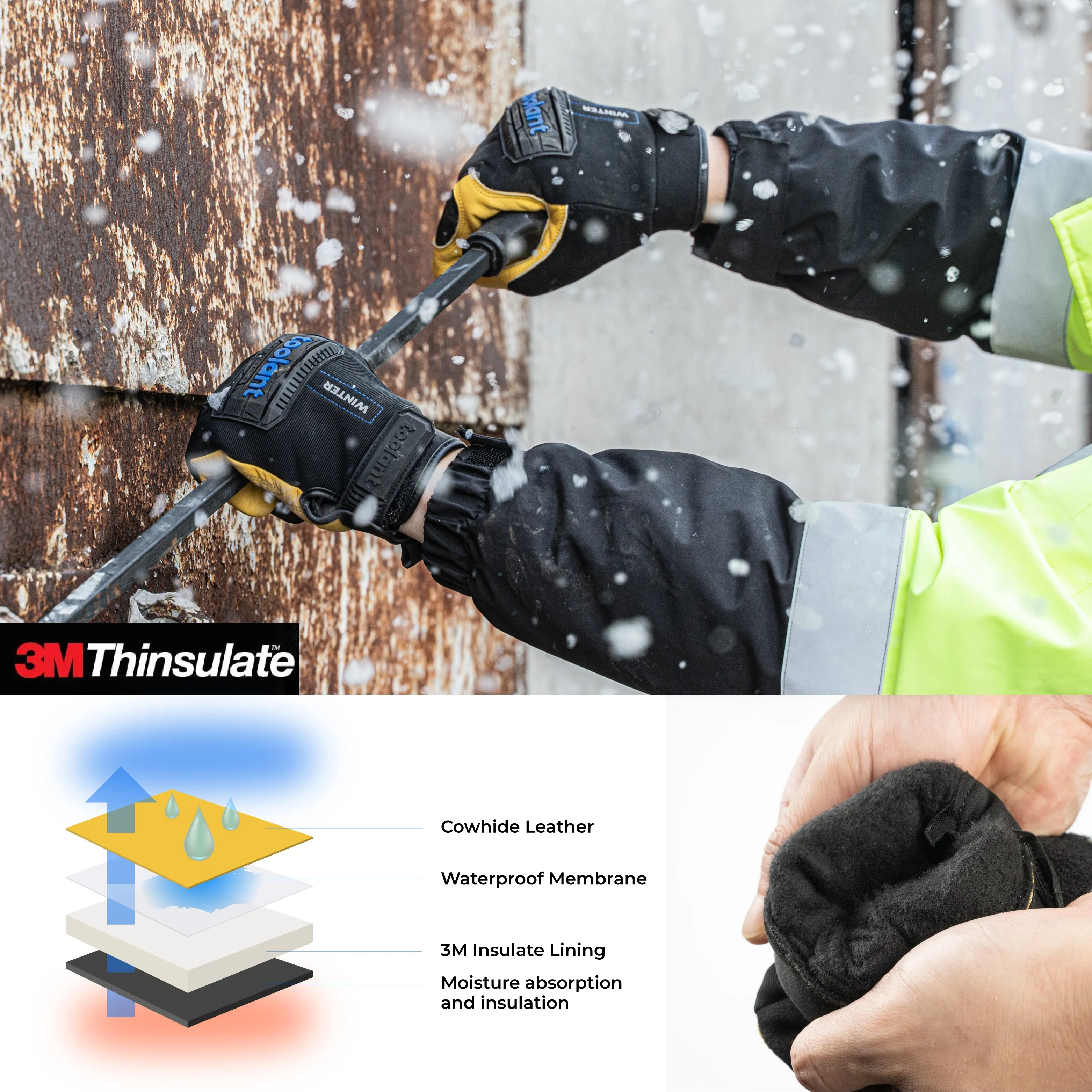 Thor Winter Mechanic Gloves, Heavy Duty, Warm 3M Insulate Lining, Touchscreen, with Impact Protection