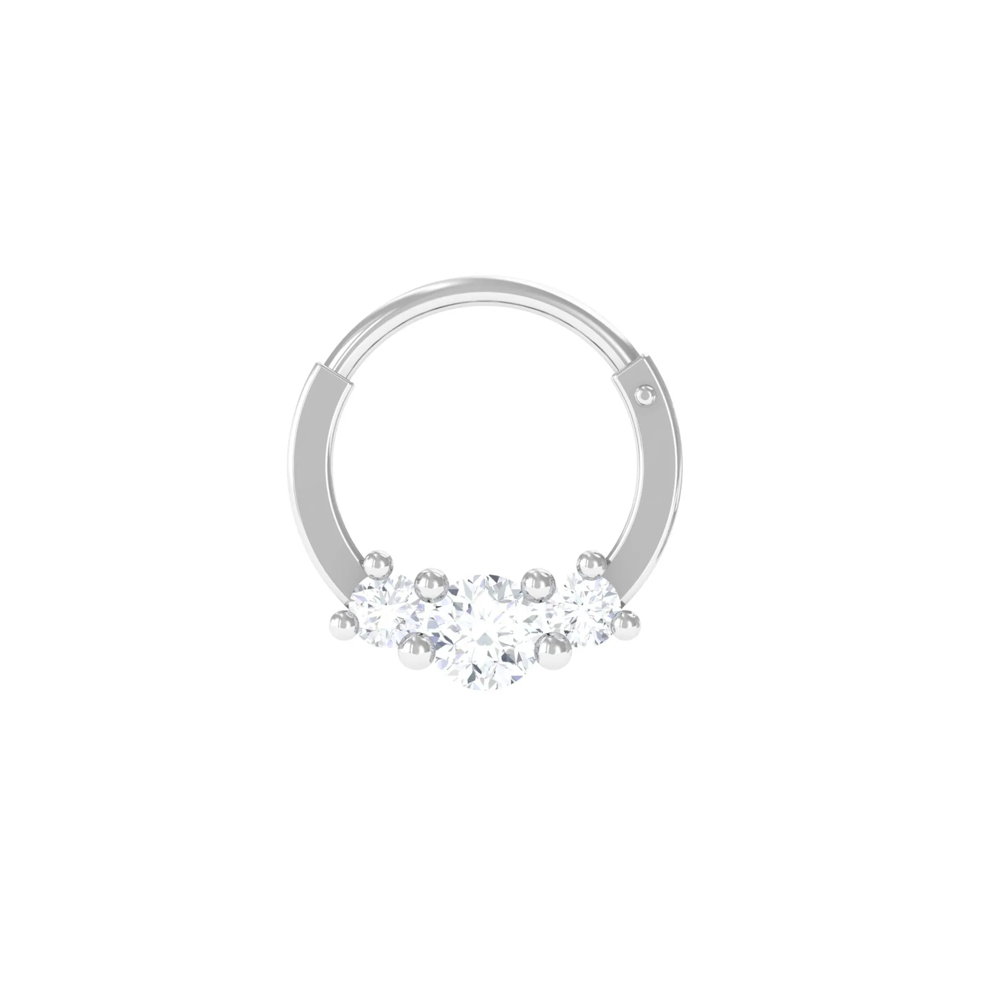 Three Diamond Clicker Hoop Earring for Daith Piercing