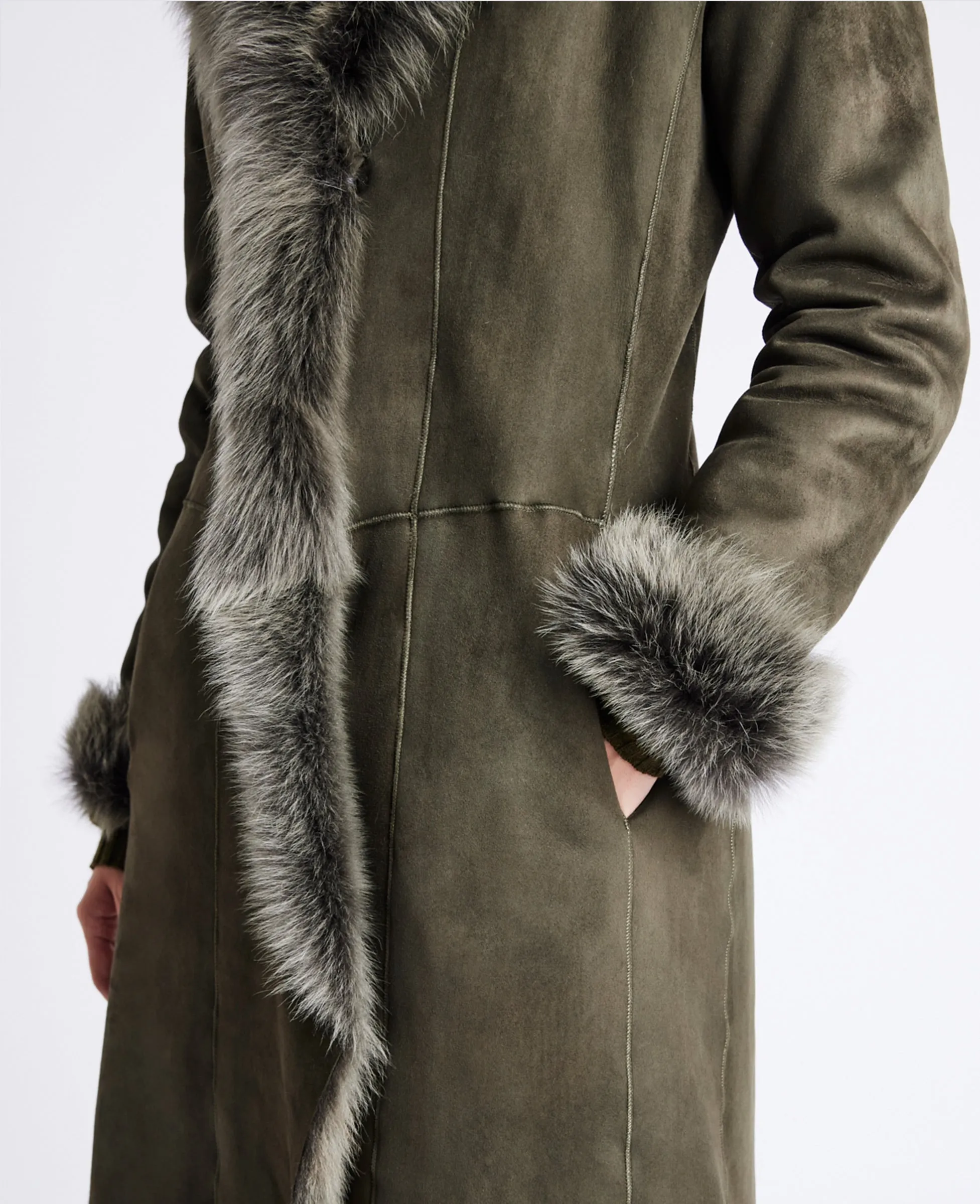 Three Quarter Shearling Fur Trim Coat