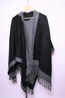 Thriftyfy Grey & Black Two-Toned Winter Cape