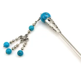 Tibetan Style Hair Stick with Tassel 5.5" Long Blue