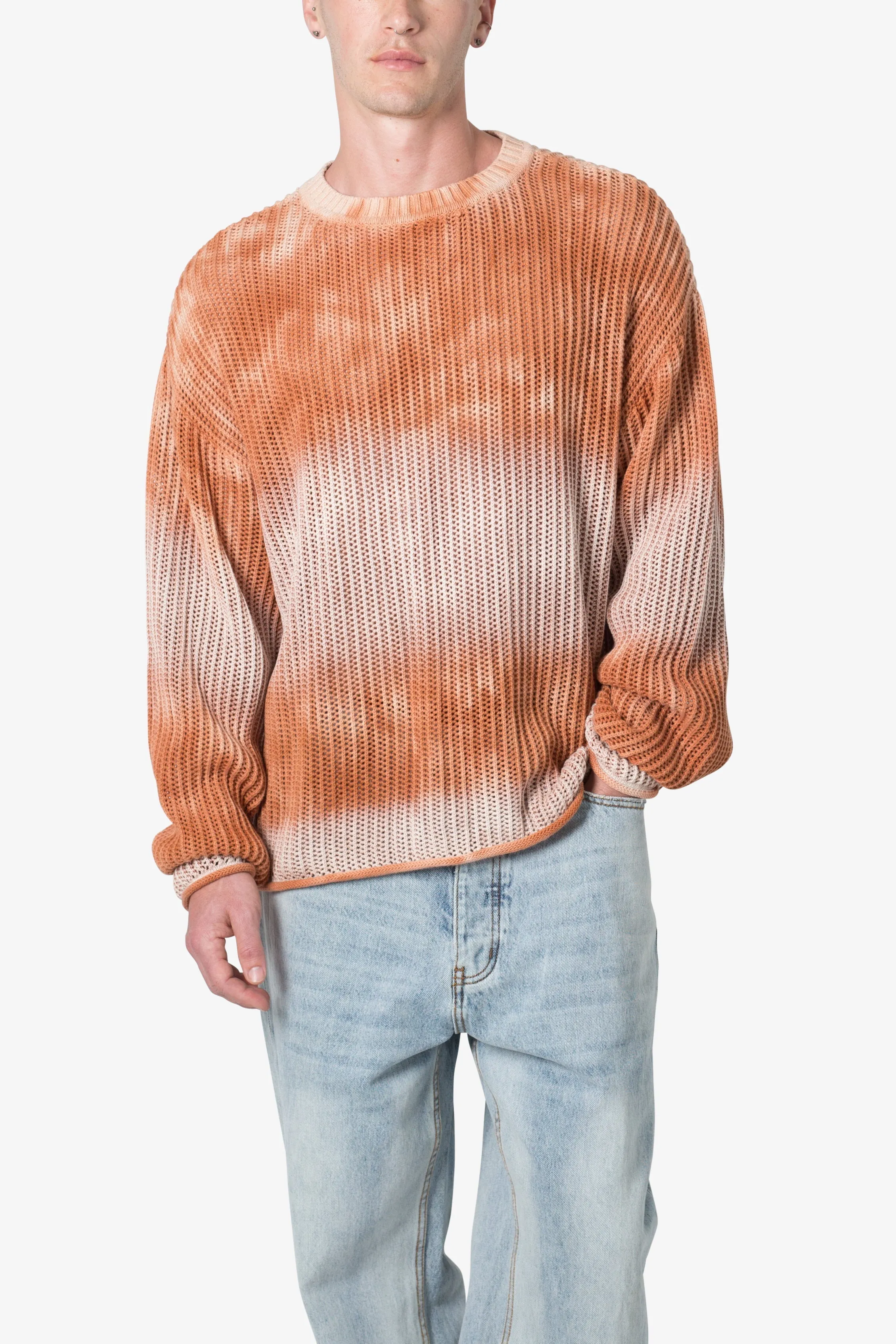 Tie Dye Open Knit Sweater - Orange