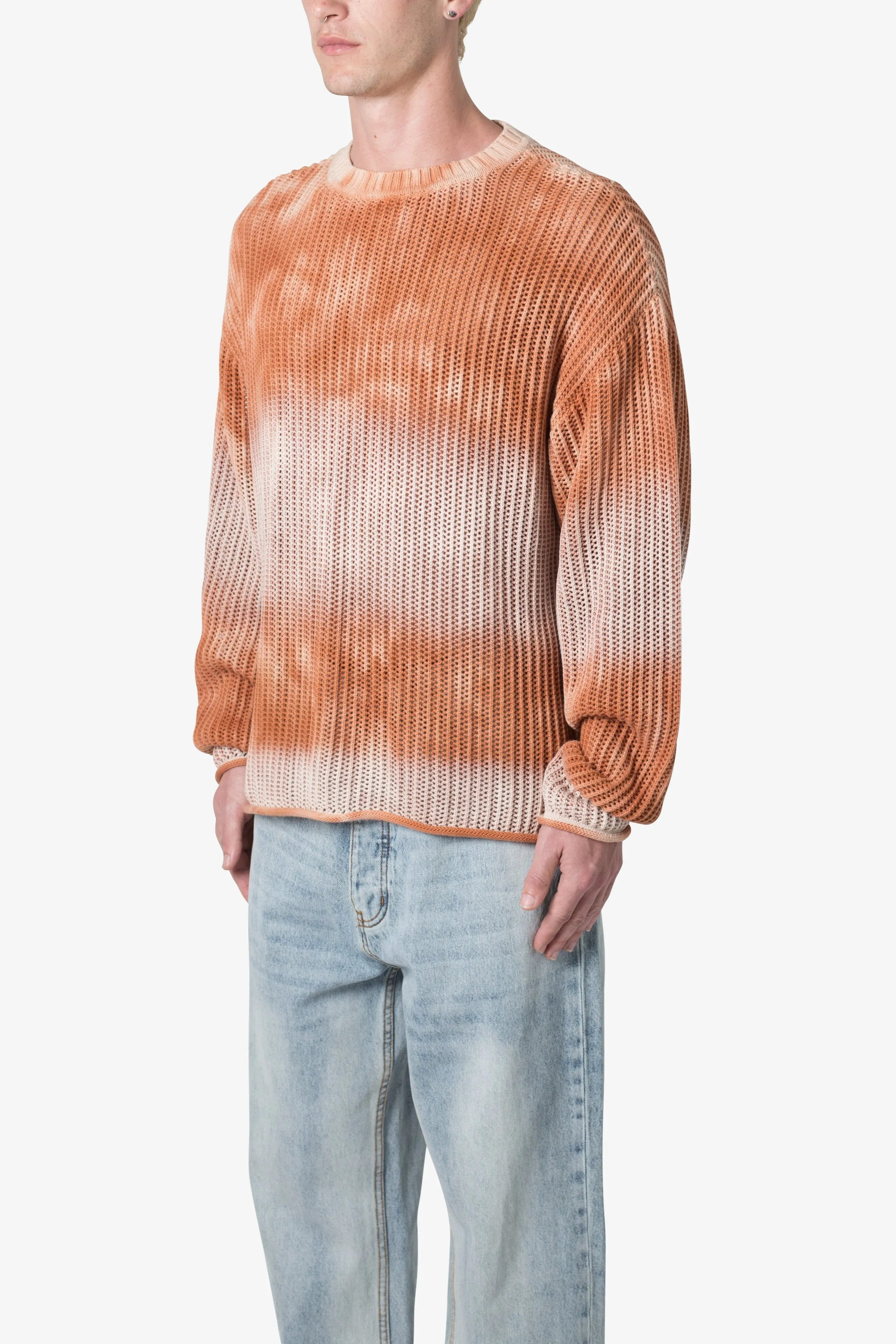 Tie Dye Open Knit Sweater - Orange