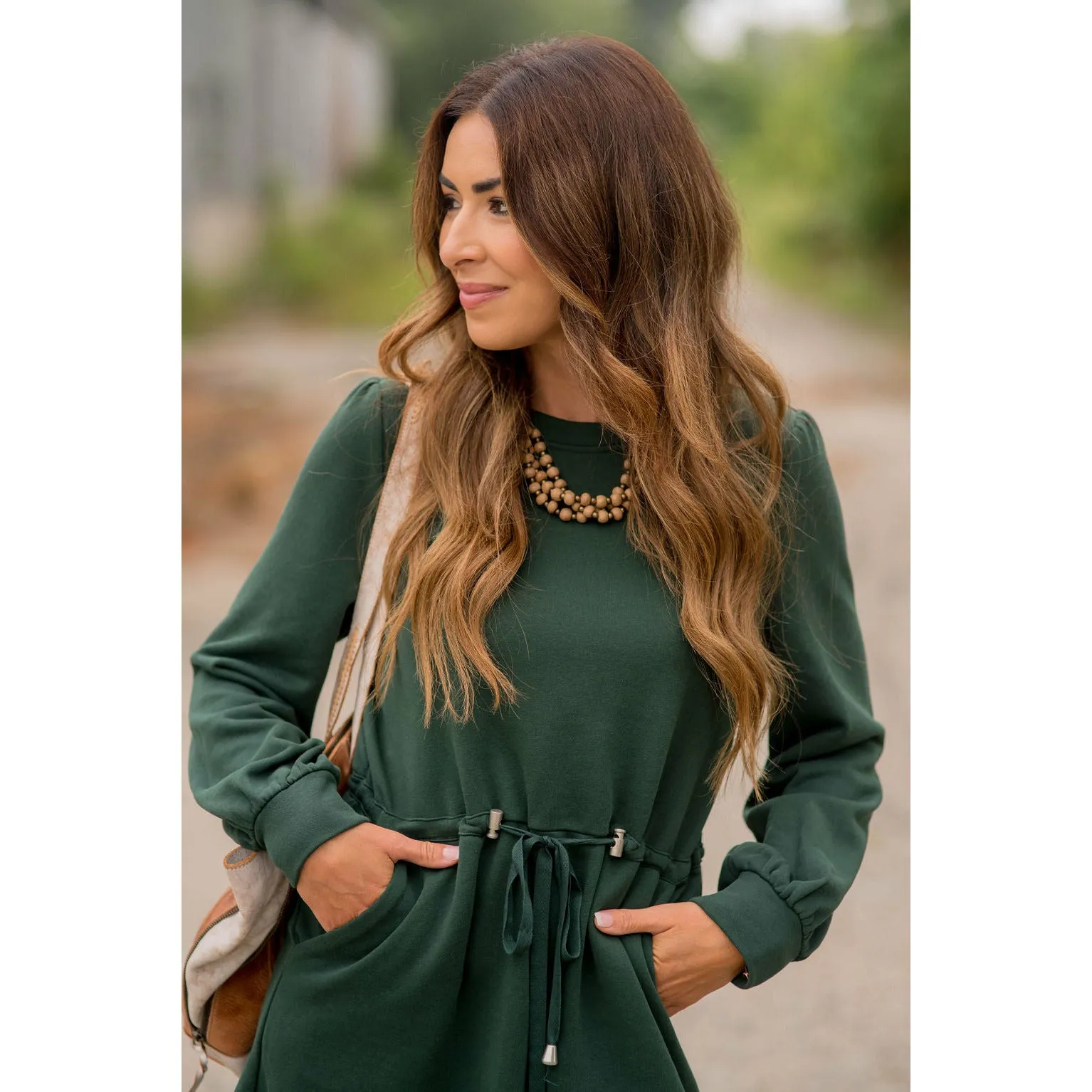 Tie Waist Pocket Sweatshirt Dress