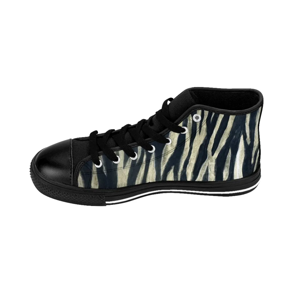 Tiger Striped Men's High-tops, Animal Print Best Designer High Top Tennis Shoes Sneakers For Men