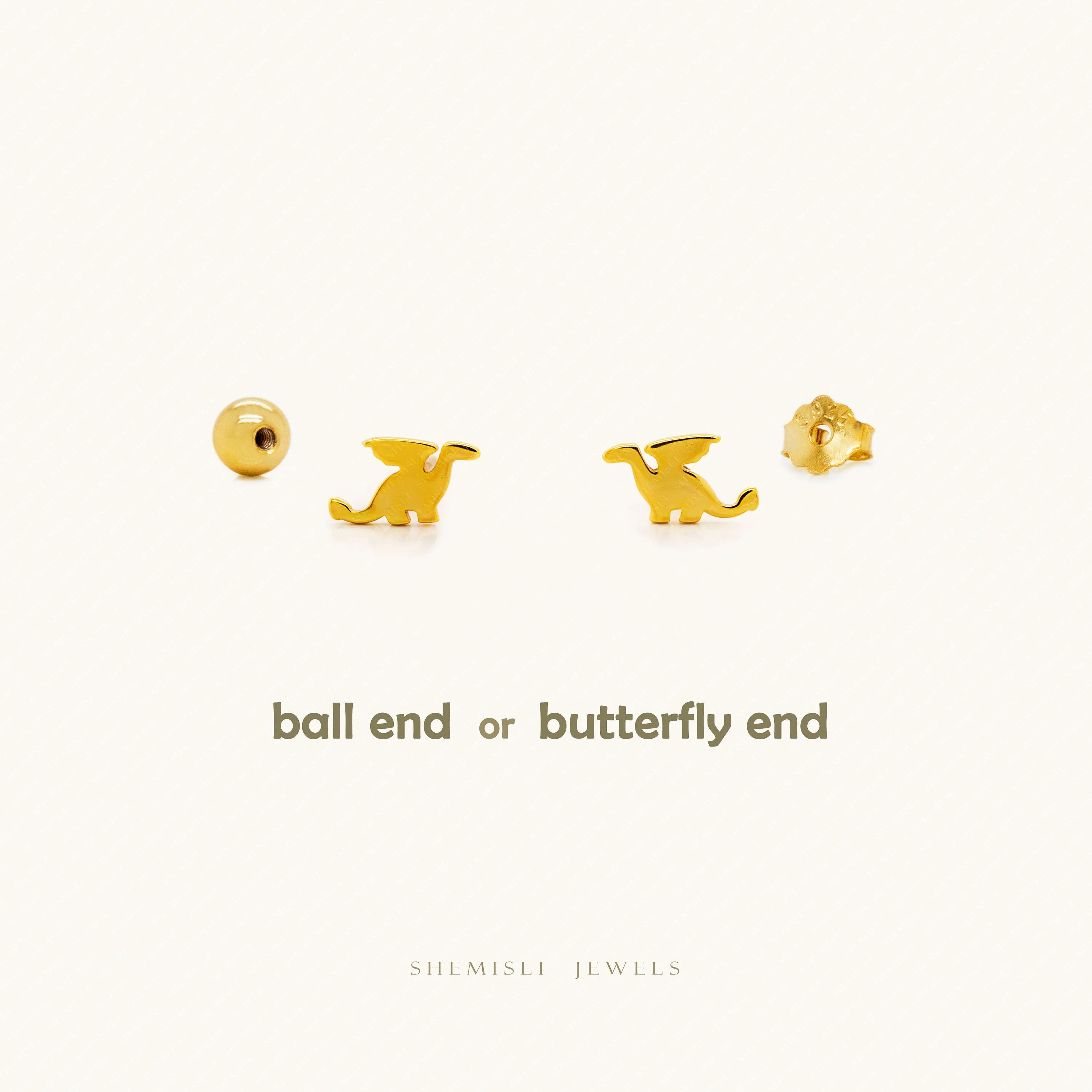 Tiny Flying Dragon Stud Earrings, Unisex, Gold, Silver SHEMISLI SS829 Butterfly End, SS830 Screw Ball End (Type A) LR