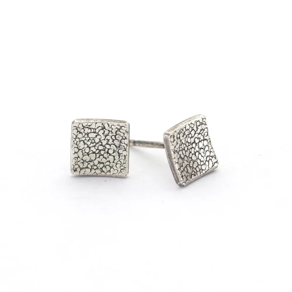 Tiny Silver Square Stud Earrings