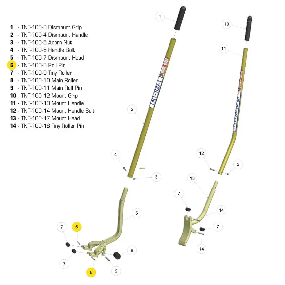 TNT  Rolling Pin For Back Roller of the TNT-200D (Ea)