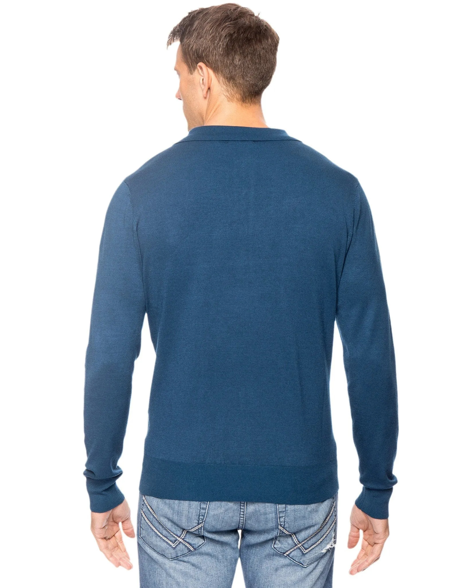 Tocco Reale Men's Classic Knit Long Sleeve Polo Sweater - Teal