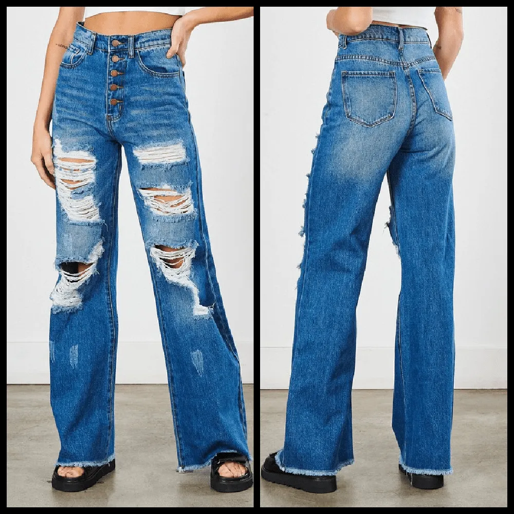 Too Blessed To Stress Wide Leg Jeans