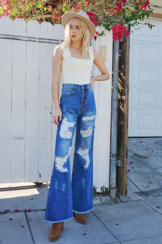 Too Blessed To Stress Wide Leg Jeans