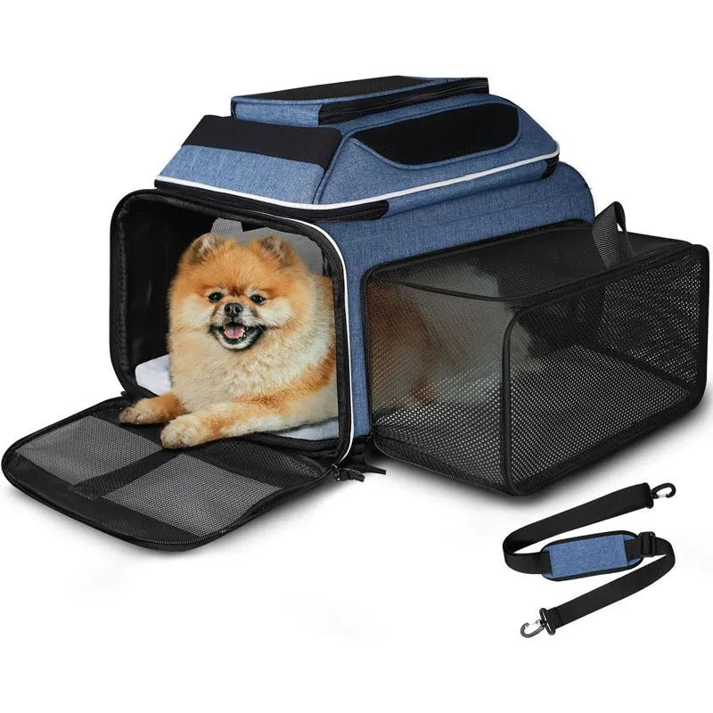 Top And Side Extendable Pet Carrier Box Airline Approved, Soft Surface Carrier Box Small Cat And Dog