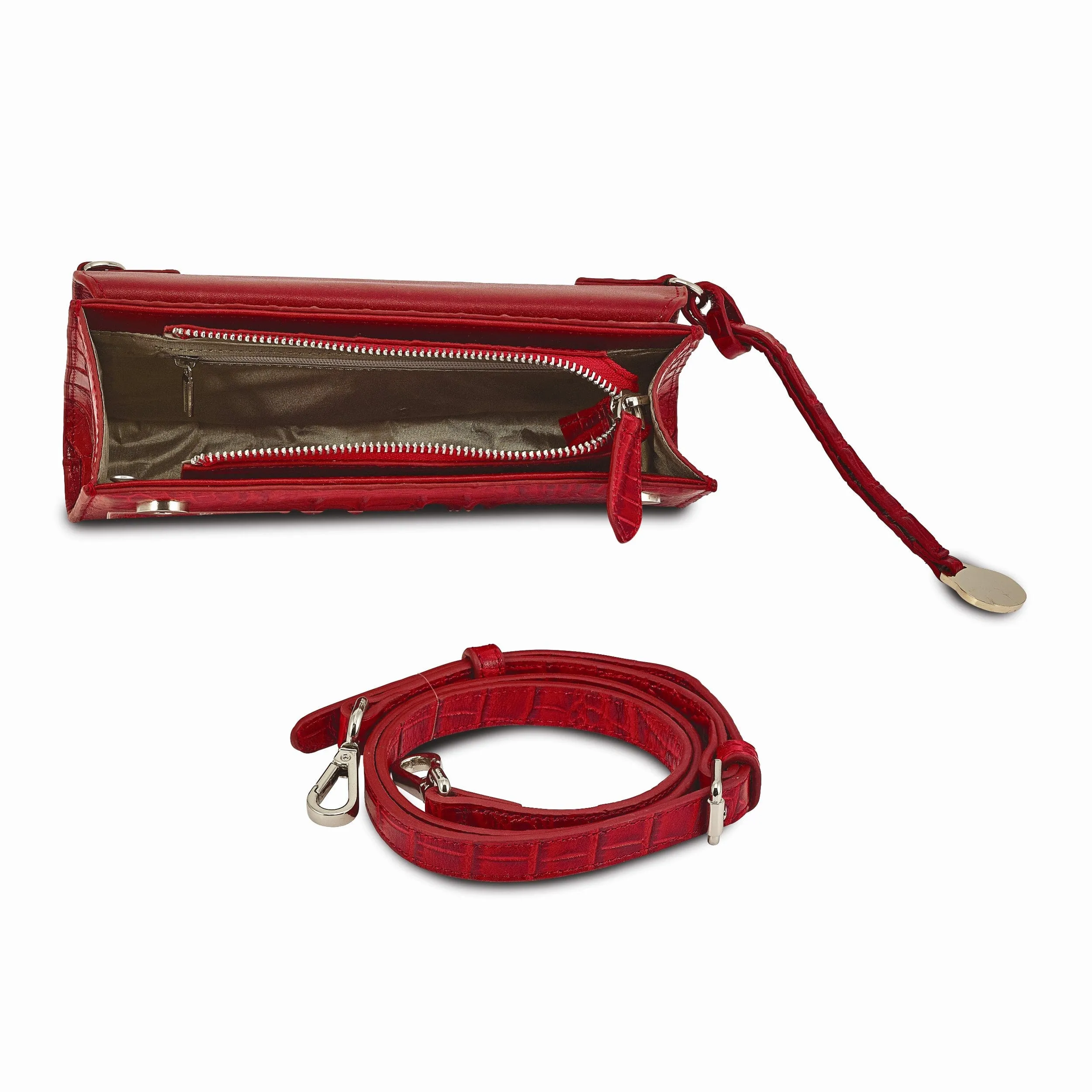 Top Grain Leather Croc Texture Red Clutch Crossbody Bag