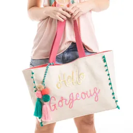 Tote bags HELLO gorgeous Beach please Good vibes only Handmade in India 21 x 12 Shoulder strap