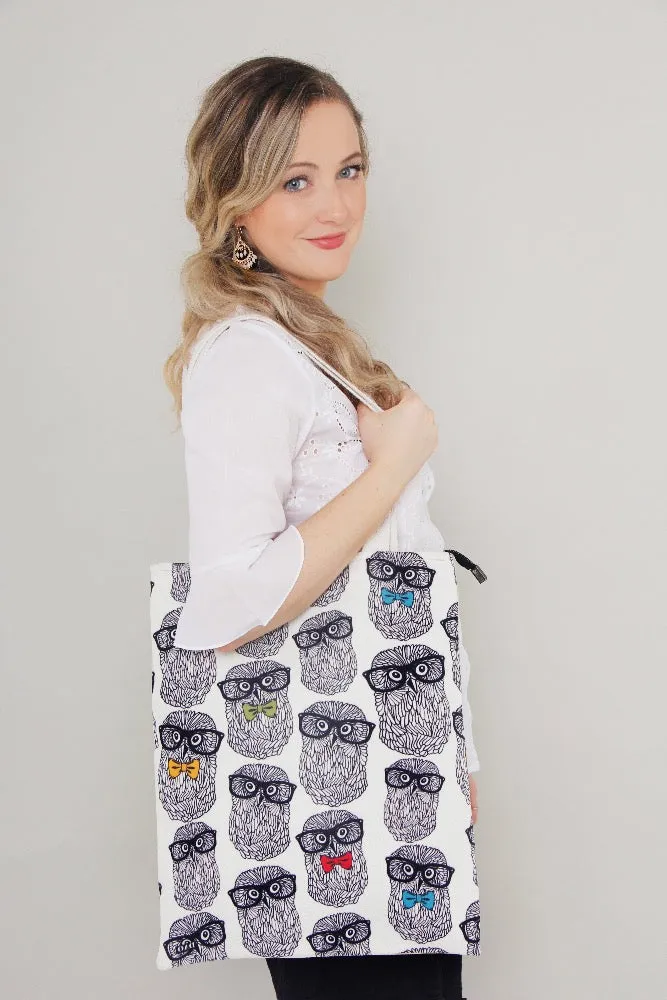 Tote Bags - Small Owls With Bow Tie