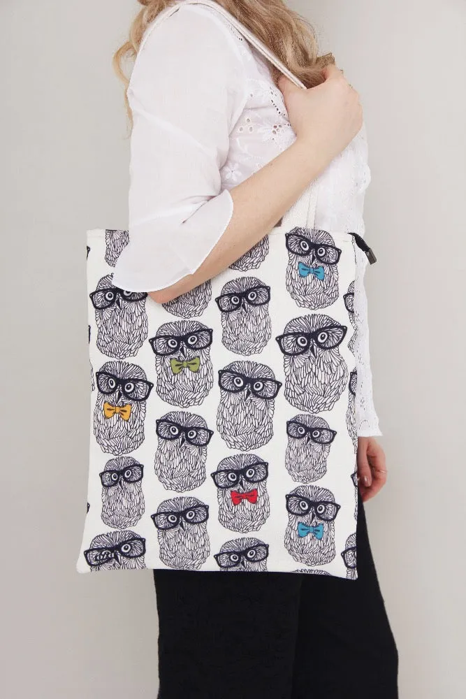 Tote Bags - Small Owls With Bow Tie