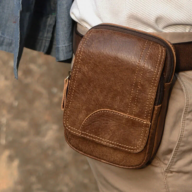 Travel Zipper Magnetic Snap Nubuck Leather Belt Bag