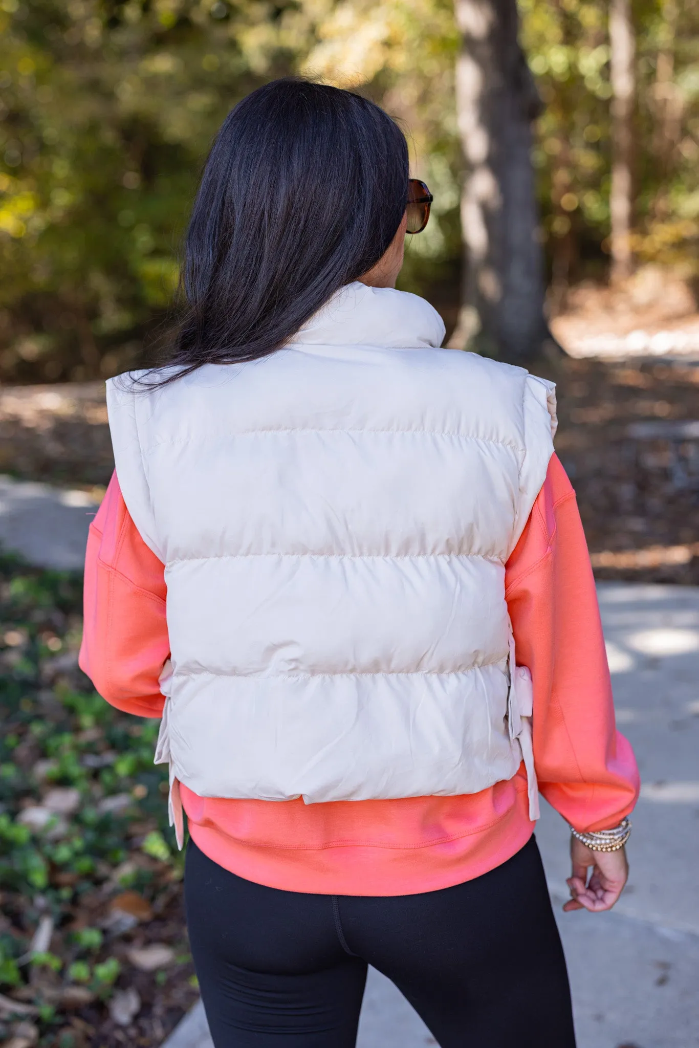 Trendsetter Ecru Bow Puffer Vest