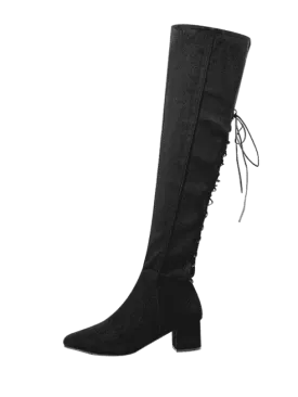 Trendy Chunky Heel Lace Up Over The Knee Boots