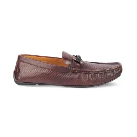 Tresmode Ferro Brown Men's Textured Leather Driving Loafers