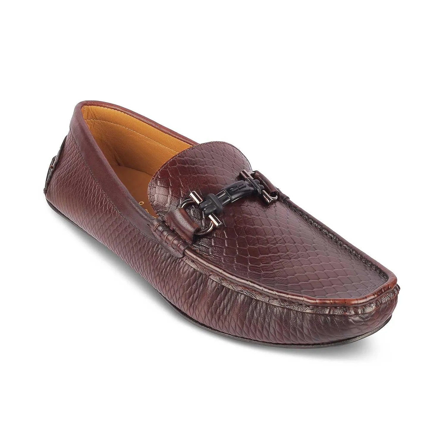 Tresmode Ferro Brown Men's Textured Leather Driving Loafers