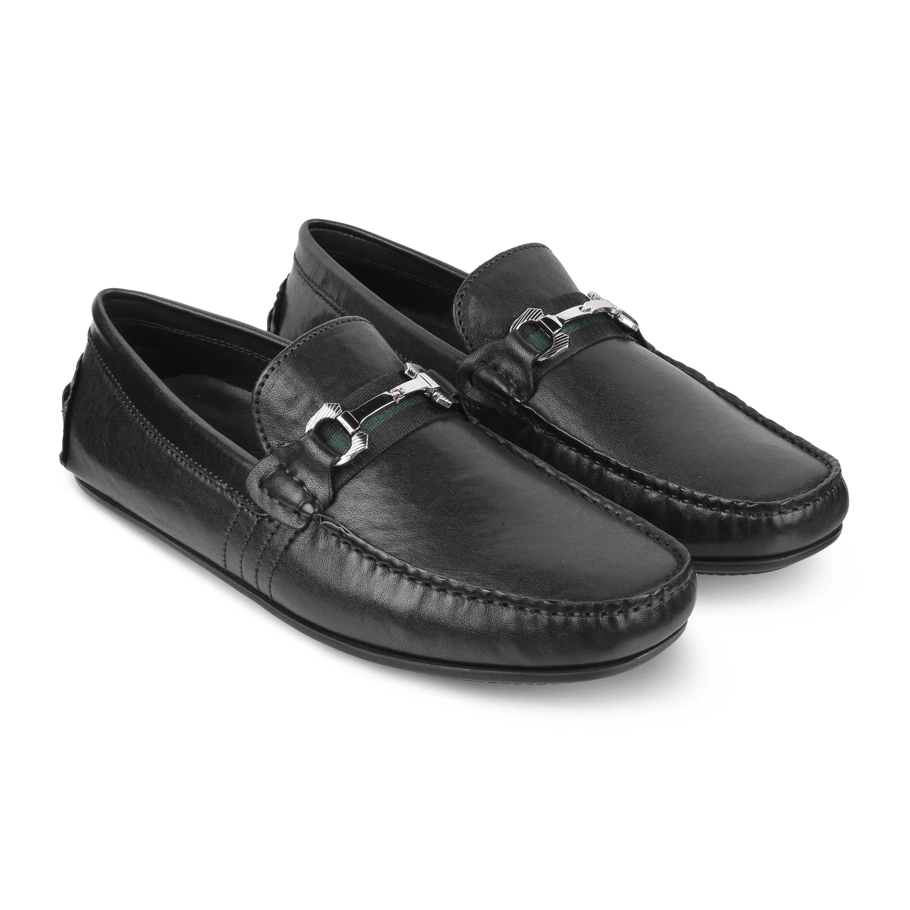 Tresmode Leavre Black Men's Leather Driving Loafers