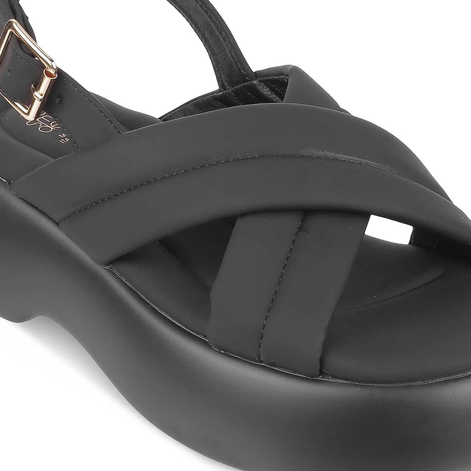 Tresmode Lonir Black Women's Dress Wedge Sandals