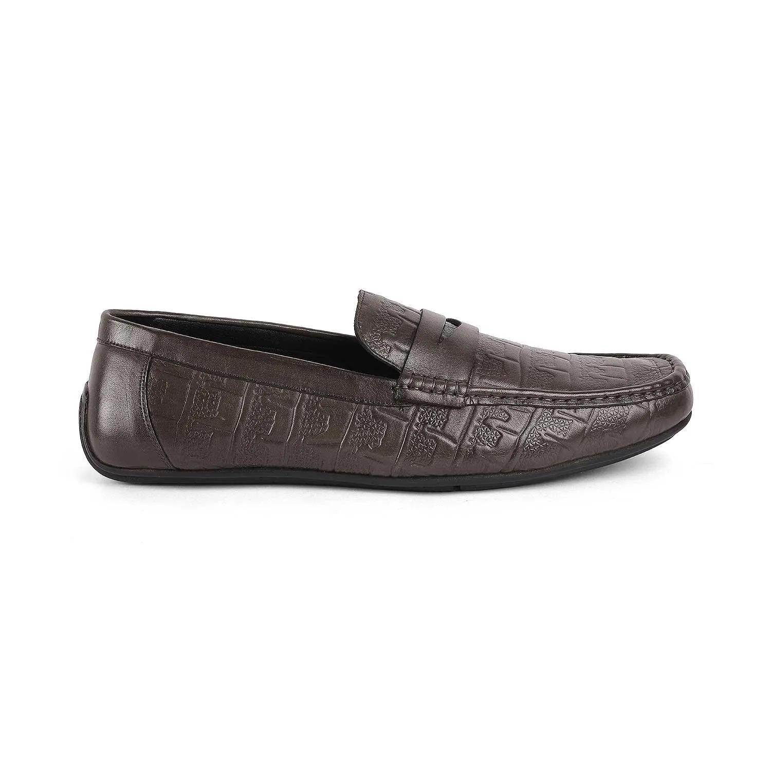 Tresmode Miland Grey Men's Leather Penny Driving Loafers